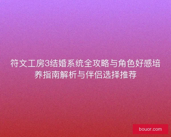 符文工房3结婚系统全攻略与角色好感培养指南解析与伴侣选择推荐